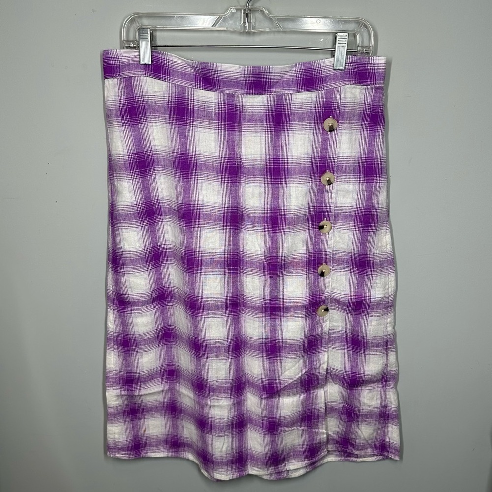 Loft Purple Plaid Side Buttoned Midi Skirt